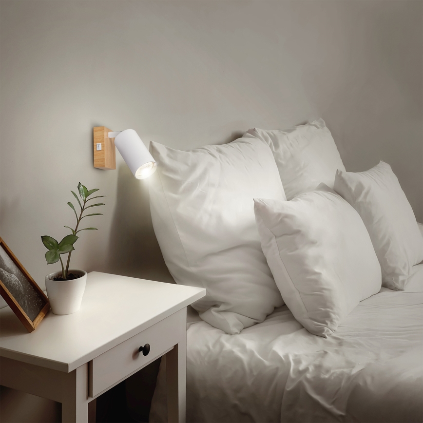 BRILAGI - sienas punktveida gaismeklis ar slēdzi SELE 1xGU10/30W/230V balts/ozola dekors