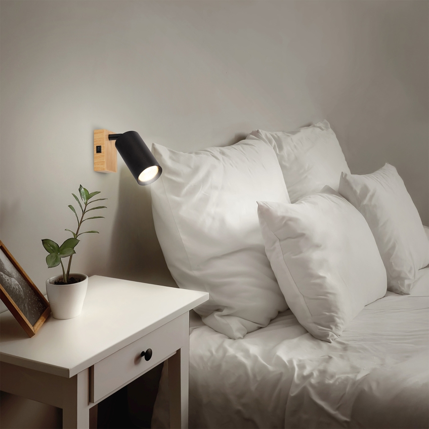 Brilagi - Sienas spota gaismeklis SELE 1xGU10/30W/230V melna/ozola dekors