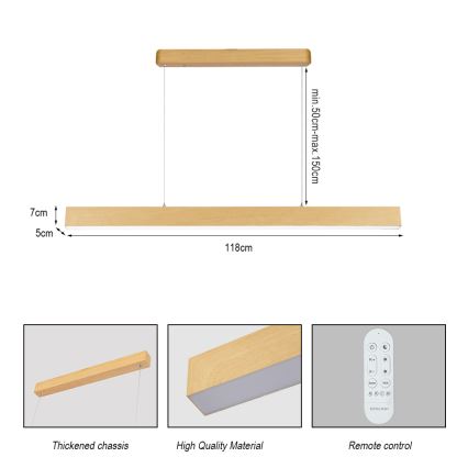 Brilagi - Regulējama LED lustra SLEEKLINE SMART LED/40W/230V Wi‑Fi Tuya, ozola dekors + tālvadības pults