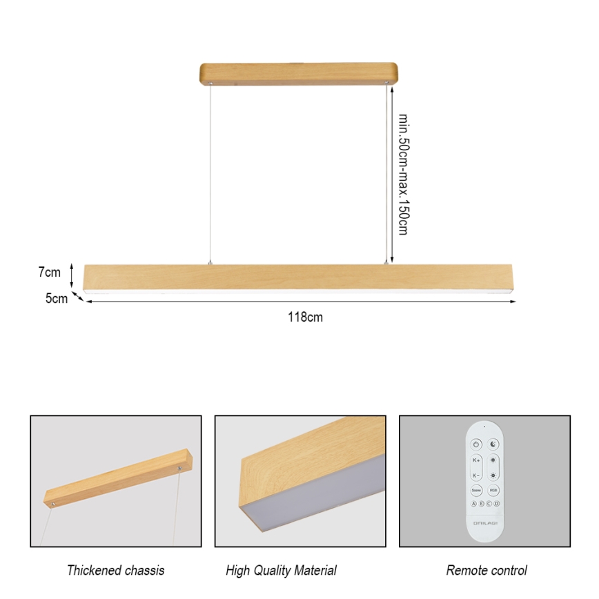 Brilagi - Regulējama LED lustra SLEEKLINE SMART LED/40W/230V Wi‑Fi Tuya, ozola dekors + tālvadības pults