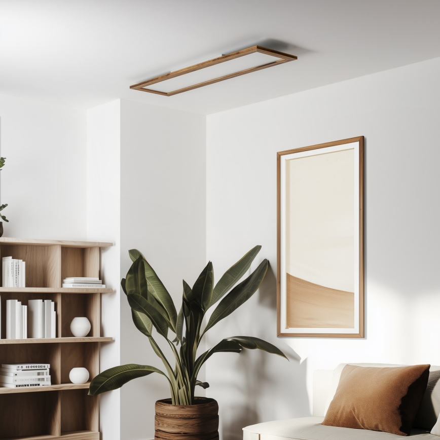 Brilagi - LED regulējams griestu gaismeklis SLIMFRAME WOOD LED/58W/230V 124x33,7 cm 3000-6000K brūna + tālvadības pults