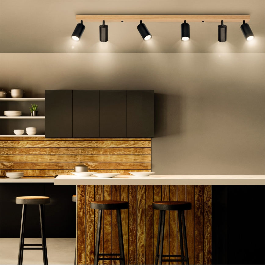 Brilagi - Spot gaismeklis SELE 6xGU10/30W/230V, melns ar ozolkoka dekoru