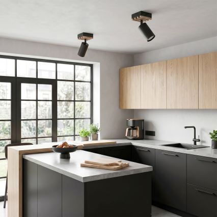 Brilagi - Spota gaismeklis SELE WOOD ACOUSTIC 1xGU10/30W/230V melns/koks