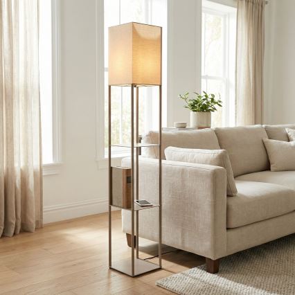 Brilagi - Stāvlampa ar plauktiem GRADUS 1xE27/40W/230V 150 cm pelēka/bēša