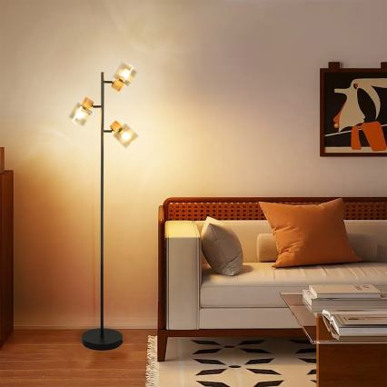 Brilagi - stāvlampa HYGGE 3xE14/15W/230V gumkoks/dūmaina