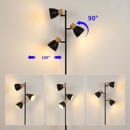 Brilagi - Stāvlampa ODENSE 3xE14/10W/230V kaučuka koks/melna
