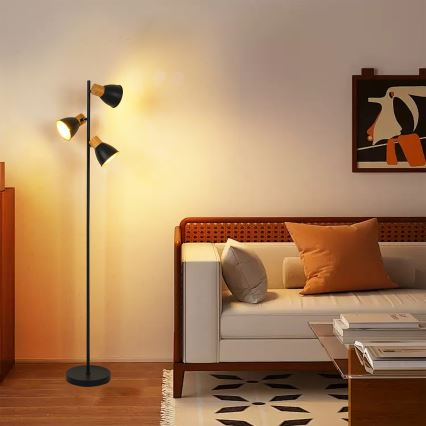 Brilagi - Stāvlampa ODENSE 3xE14/10W/230V kaučuka koks/melna