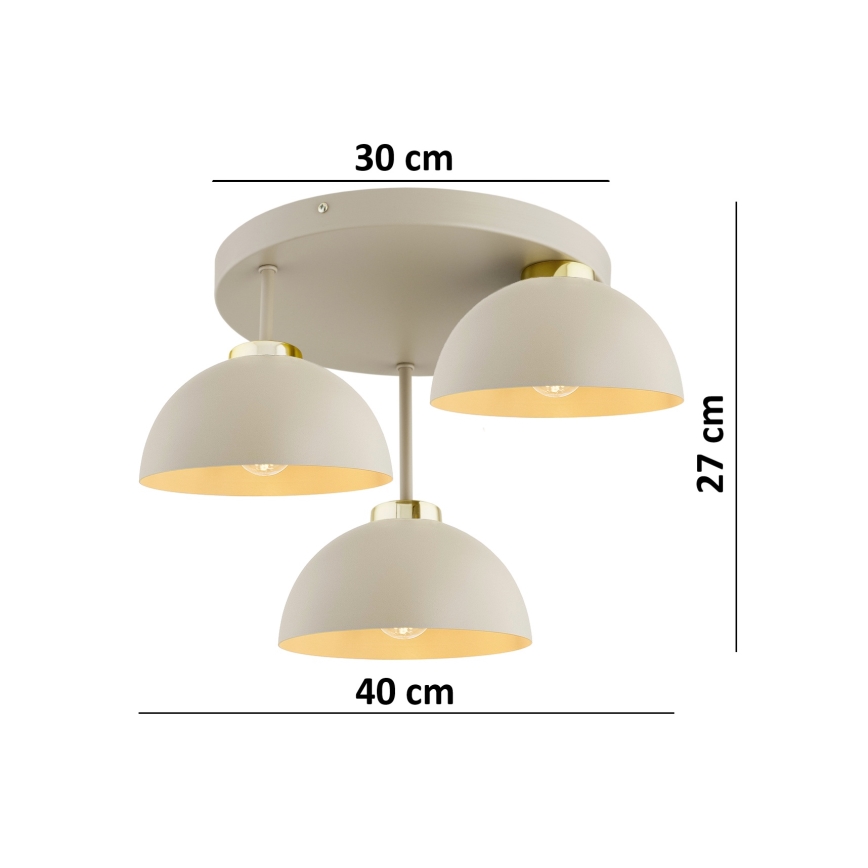 Brilagi - tieši pie griestiem piestiprināma lustra MOON 3xE27/60W/230V bēša/zeltaina