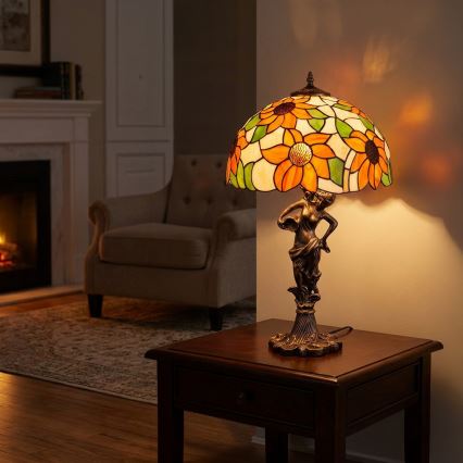 Brilagi - Tiffany stila vitrāžas galda lampa SUNFLOWER 1xE27/60W/230V