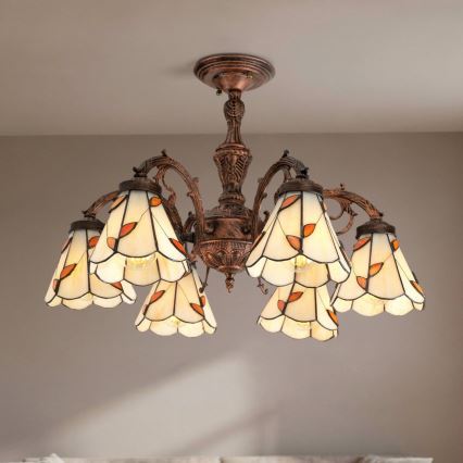 Brilagi - Tiffany stila vitrāžas virsmas montējamā griestu lampa FOLIA 6xE27/60W/230V Ø 60 cm