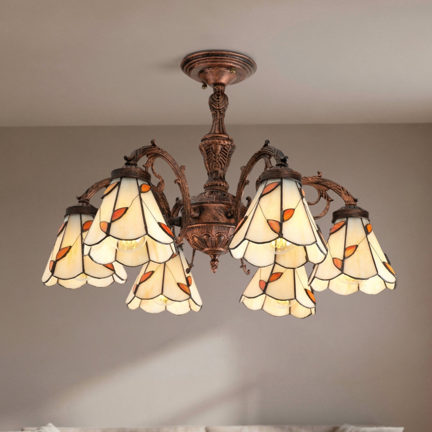 Brilagi - Tiffany stila vitrāžas virsmas montējamā griestu lampa FOLIA 6xE27/60W/230V Ø 60 cm
