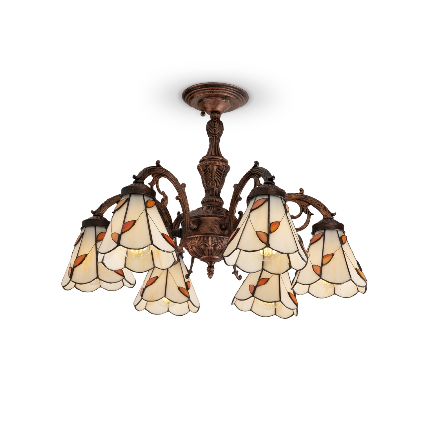 Brilagi - Tiffany stila vitrāžas virsmas montējamā griestu lampa FOLIA 6xE27/60W/230V Ø 60 cm