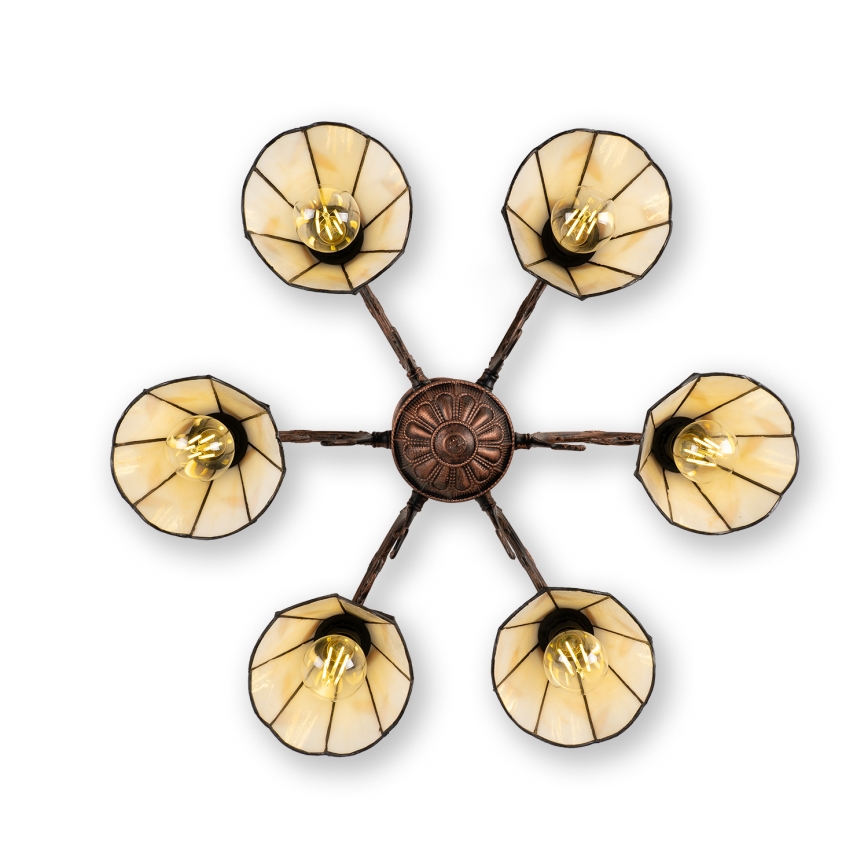 Brilagi - Tiffany stila vitrāžas virsmas montējamā griestu lampa FOLIA 6xE27/60W/230V Ø 60 cm