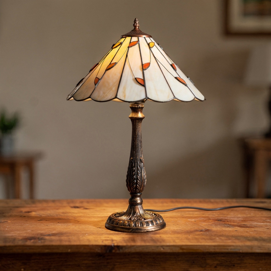 Brilagi - Tiffany vitrāžas galda lampa FOLIA 2xE27/60W/230V