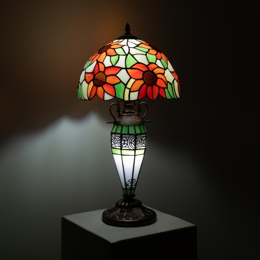 Brilagi - Tiffany vitrāžas galda lampa SUNFLOWER 1xE27/60W/230V + 1xE14/40W