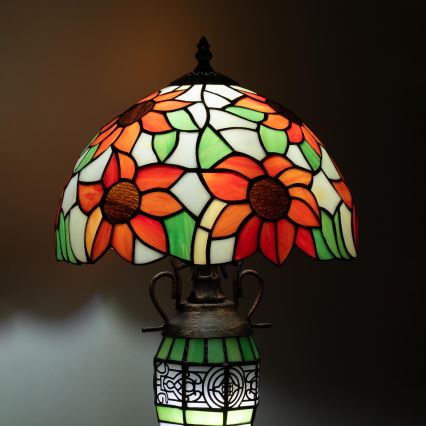 Brilagi - Tiffany vitrāžas galda lampa SUNFLOWER 1xE27/60W/230V + 1xE14/40W