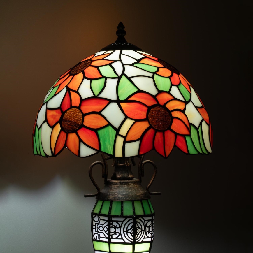 Brilagi - Tiffany vitrāžas galda lampa SUNFLOWER 1xE27/60W/230V + 1xE14/40W