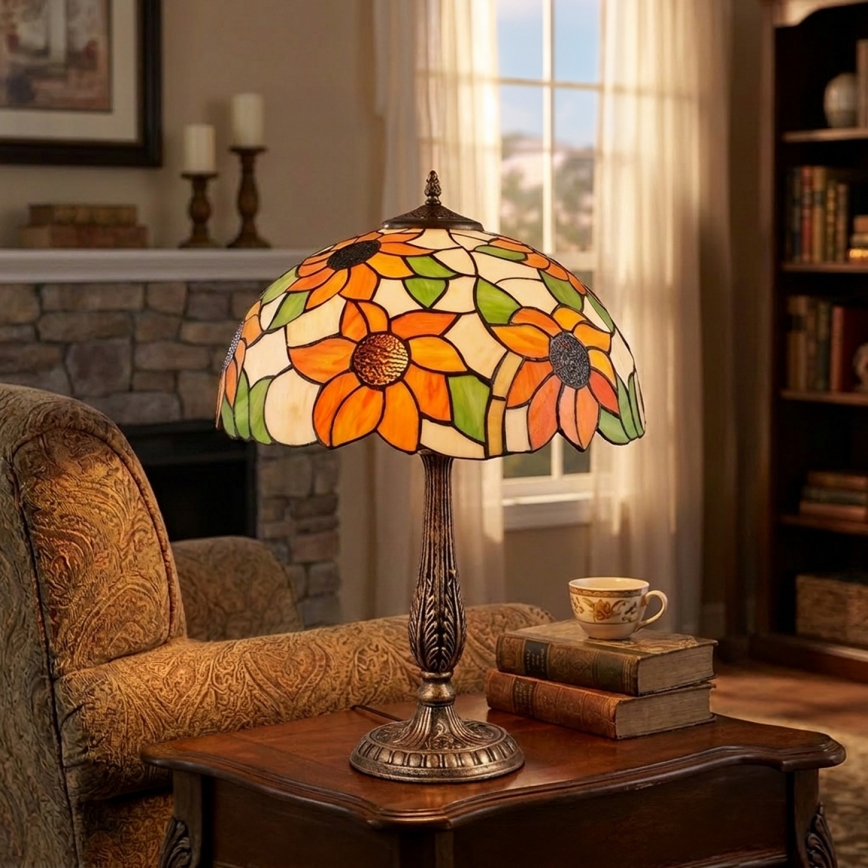 BRILAGI - Tiffany vitrāžas galda lampa SUNFLOWER 2xE27/60W/230V