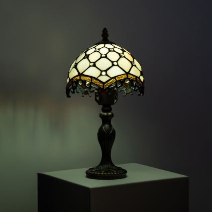 Brilagi - Tiffany vitrāžas galda lampa ziloņkaula krāsā 1xE27/60W/230V