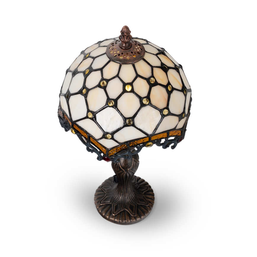 Brilagi - Tiffany vitrāžas galda lampa ziloņkaula krāsā 1xE27/60W/230V