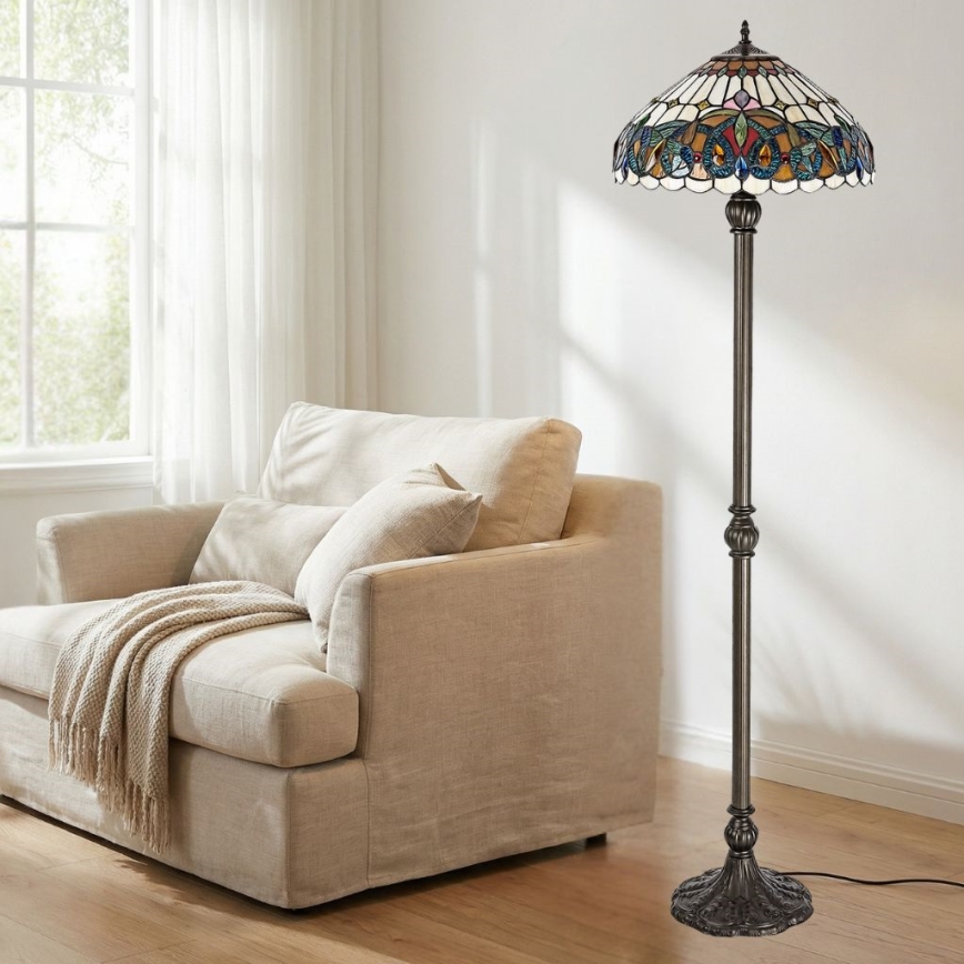 Brilagi - Tiffany vitrāžas grīdas lampa LUISA 2xE27/60W/230V