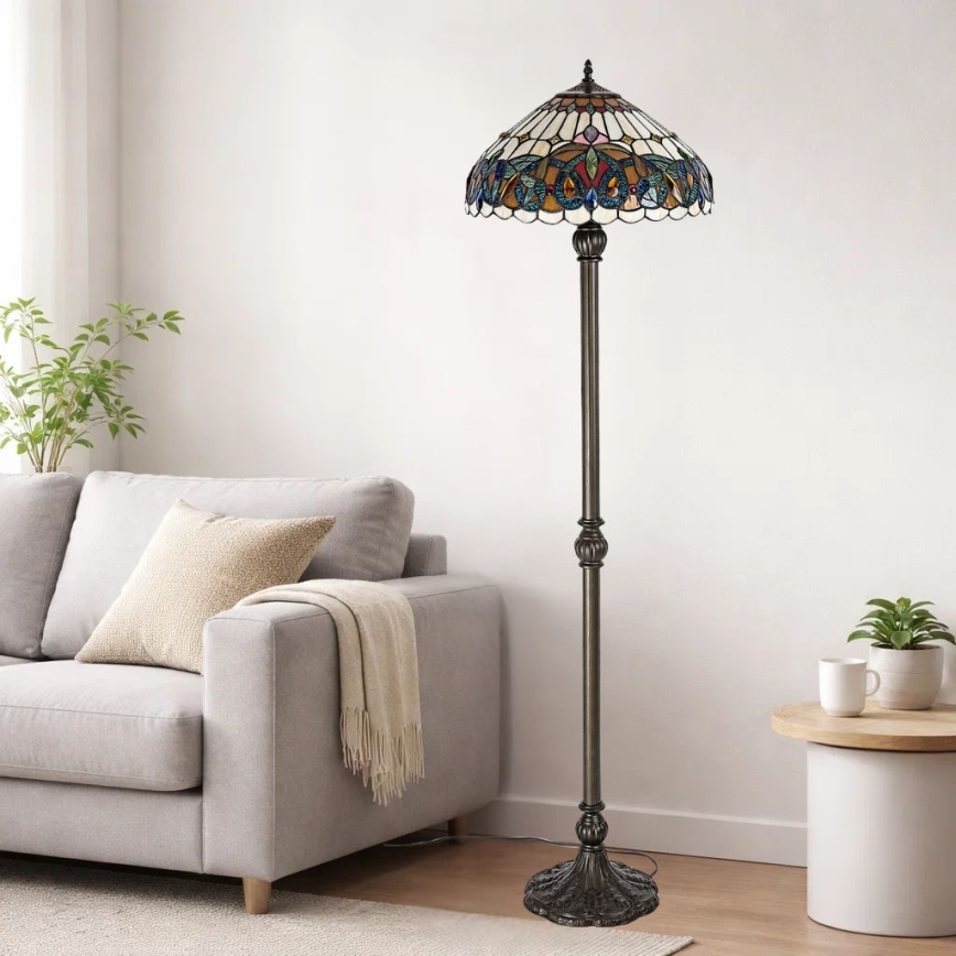 Brilagi - Tiffany vitrāžas grīdas lampa LUISA 2xE27/60W/230V
