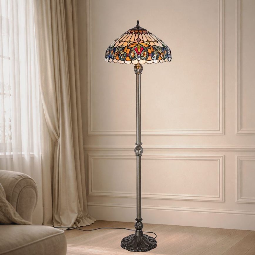Brilagi - Tiffany vitrāžas grīdas lampa LUISA 2xE27/60W/230V