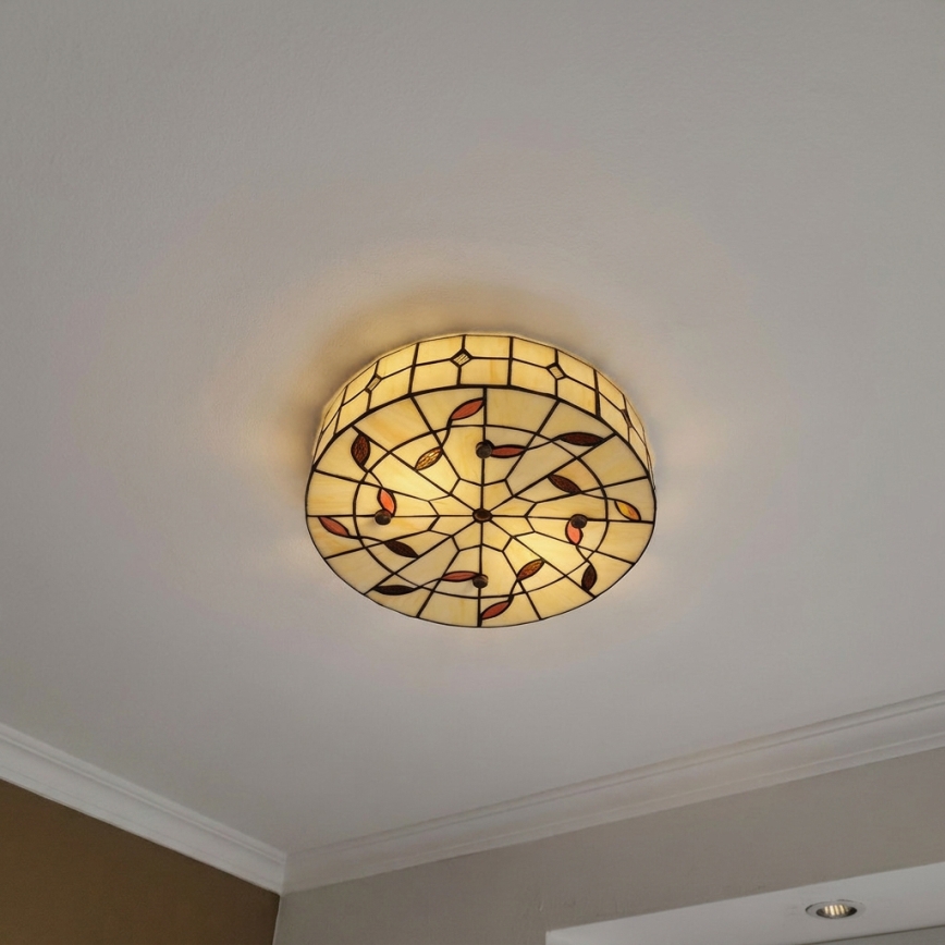 Brilagi - Tiffany vitrāžas griestu lampa FOLIA 3xE27/60W/230V diam. 40 cm