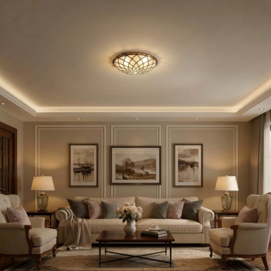 Brilagi - Tiffany vitrāžas griestu lampa IVORY 2xE27/60W/230V Ø 40 cm