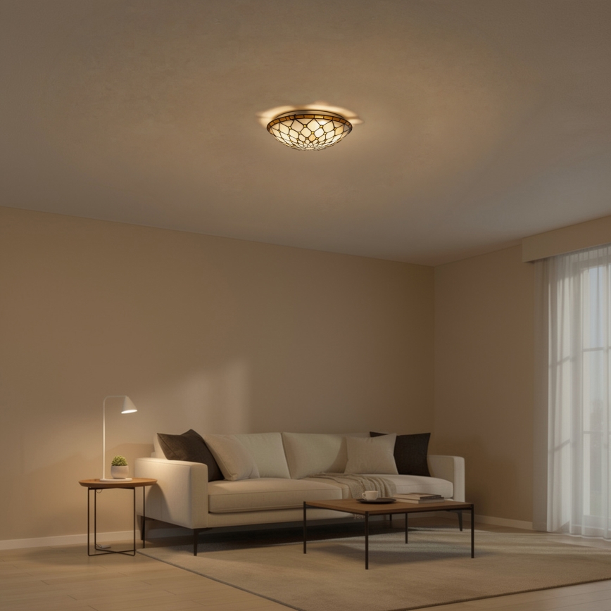 Brilagi - Tiffany vitrāžas griestu lampa IVORY 2xE27/60W/230V Ø 40 cm