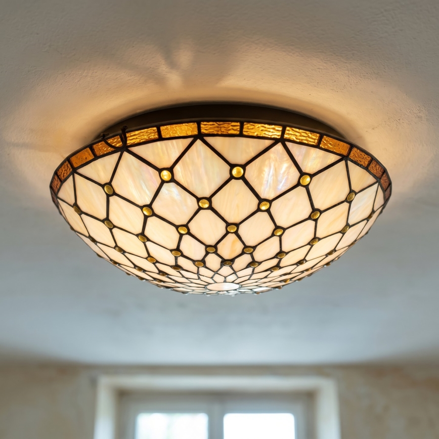 Brilagi - Tiffany vitrāžas griestu lampa IVORY 2xE27/60W/230V Ø 40 cm