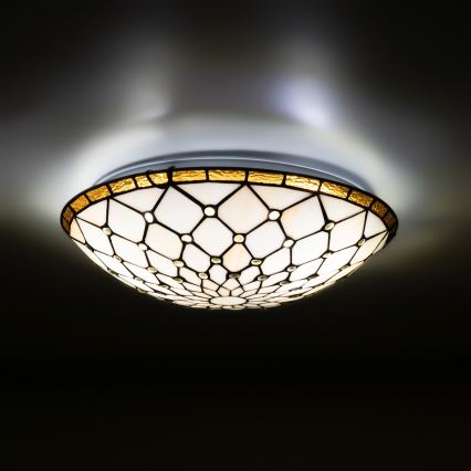 Brilagi - Tiffany vitrāžas griestu lampa IVORY 2xE27/60W/230V Ø 40 cm