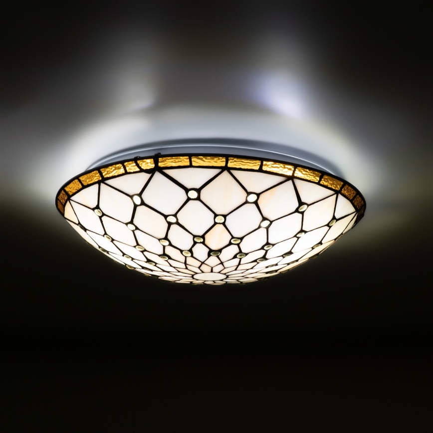 Brilagi - Tiffany vitrāžas griestu lampa IVORY 2xE27/60W/230V Ø 40 cm