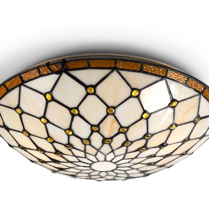 Brilagi - Tiffany vitrāžas griestu lampa IVORY 2xE27/60W/230V Ø 40 cm