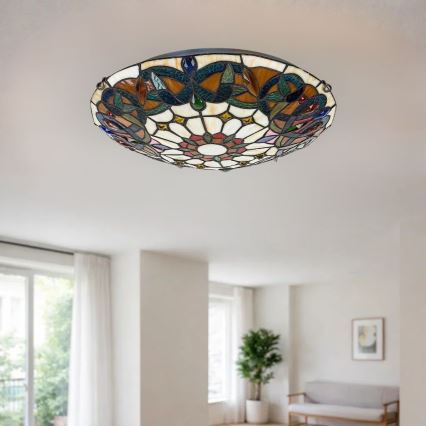 Brilagi - Tiffany vitrāžas griestu lampa LUISA 2xE27/60W/230V Ø 40 cm