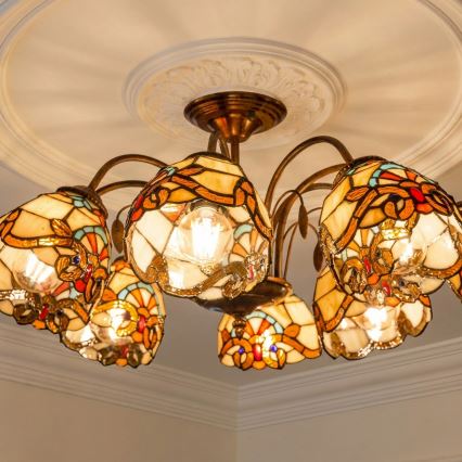Brilagi - Tiffany vitrāžas griestu lampa MIRABELLA 8xE27/60W/230V Ø 68 cm