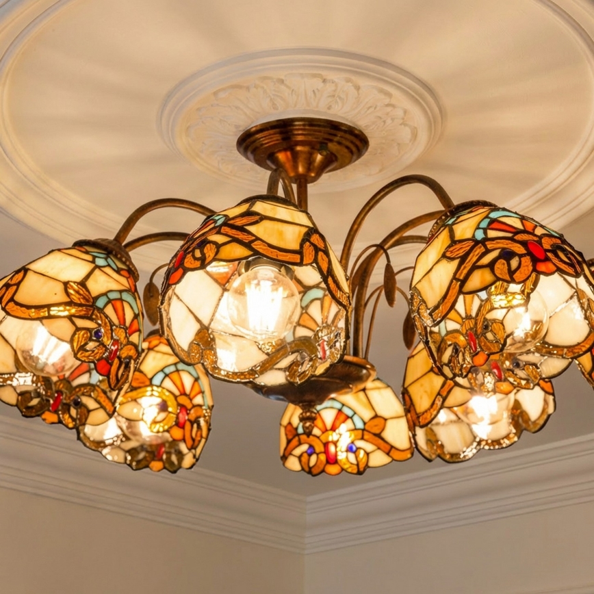 Brilagi - Tiffany vitrāžas griestu lampa MIRABELLA 8xE27/60W/230V Ø 68 cm