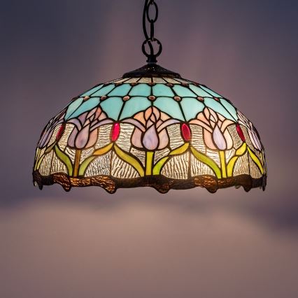 Brilagi - Tiffany vitrāžas lustra ar ķēdi LORAS 2xE27/60W/230V