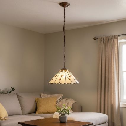 Brilagi - Tiffany vitrāžas lustra uz ķēdes FOLIA 1xE27/60W/230V Ø 40 cm