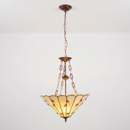 BRILAGI - Tiffany vitrāžas lustra uz ķēdes FOLIA 3xE27/60W/230V Ø 50 cm
