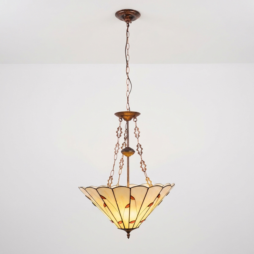 BRILAGI - Tiffany vitrāžas lustra uz ķēdes FOLIA 3xE27/60W/230V Ø 50 cm