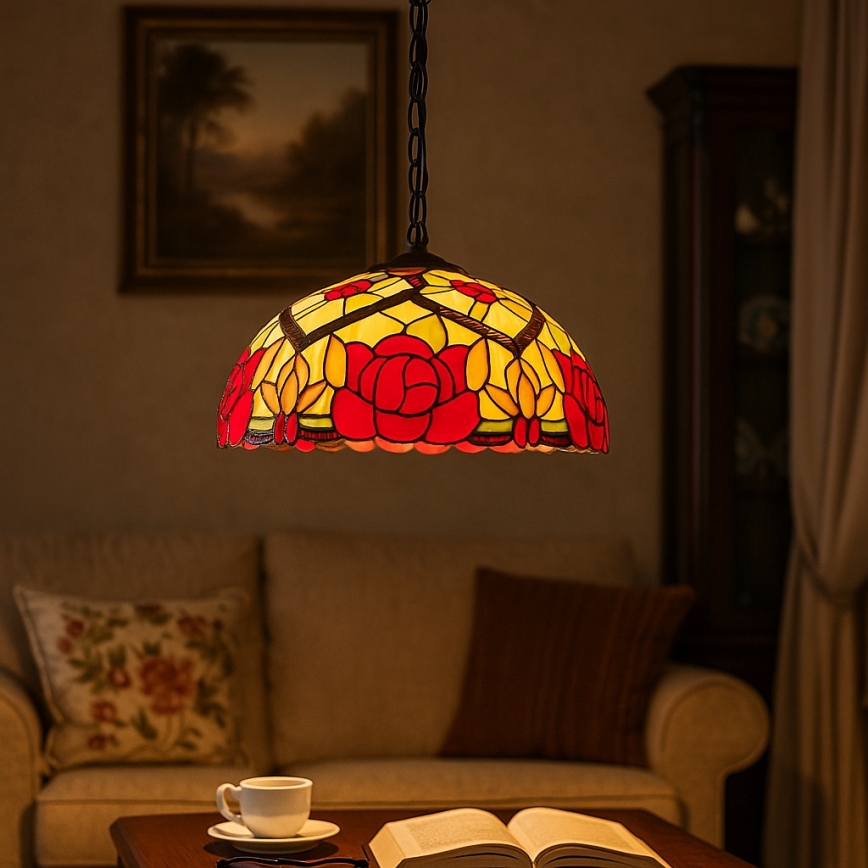 Brilagi - Tiffany vitrāžas lustra uz ķēdes GARLAN 2xE27/60W/230V