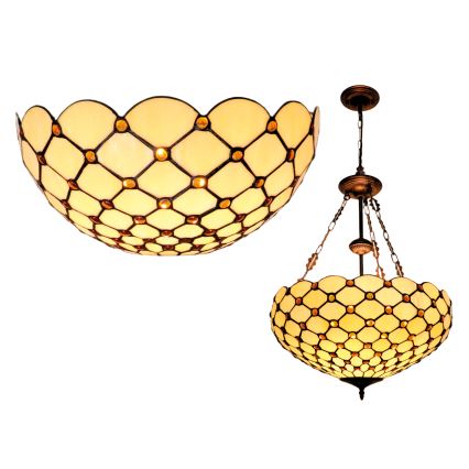 BRILAGI - Tiffany vitražveida lustra ar ķēdi IVORY SMOOTH 3xE27/60W/230V Ø 50 cm
