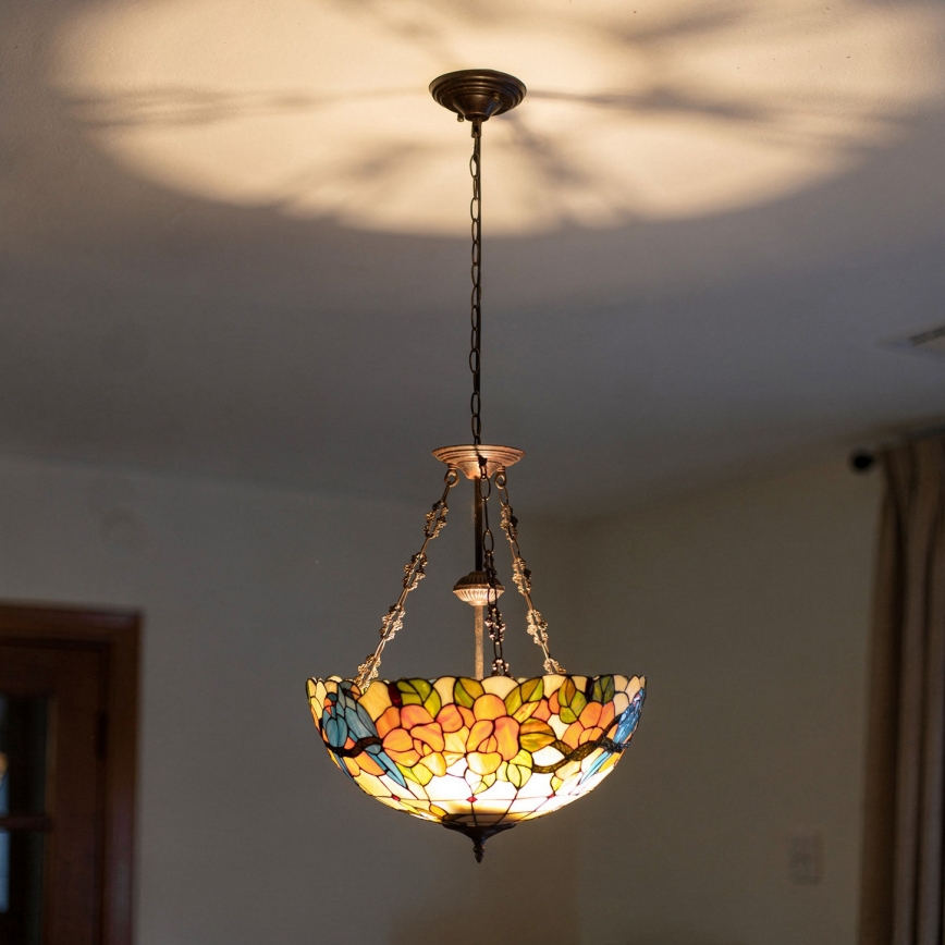 Brilagi - Tiffany vitrāžas lustra uz ķēdes JUNGLE 3xE27/60W/230V diam. 50 cm