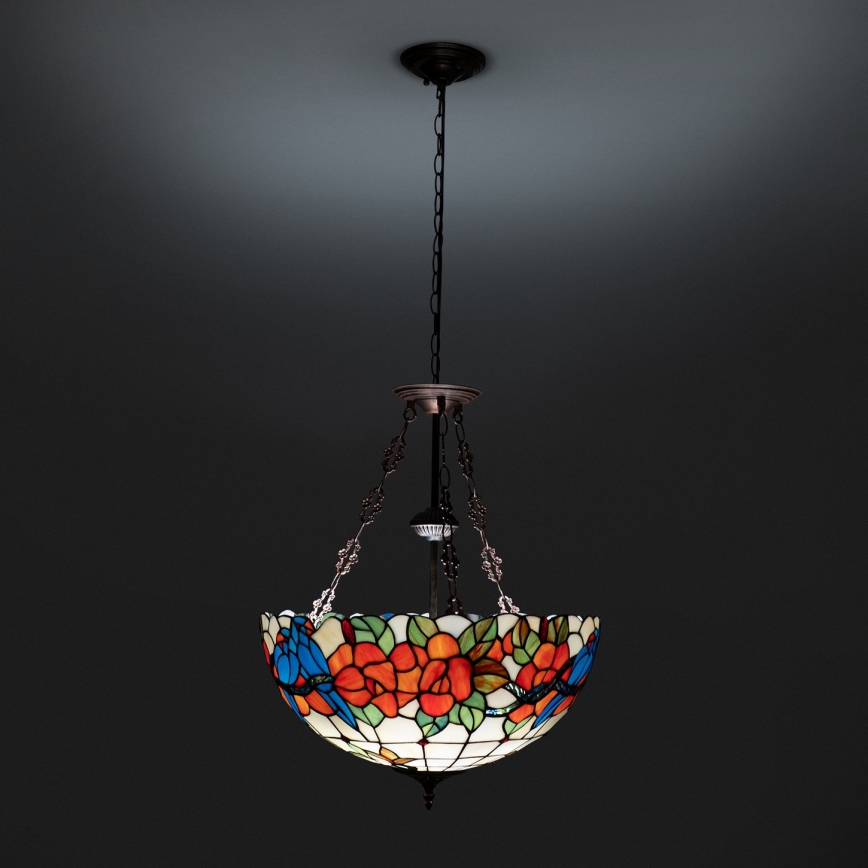 Brilagi - Tiffany vitrāžas lustra uz ķēdes JUNGLE 3xE27/60W/230V diam. 50 cm
