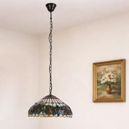 Brilagi - Tiffany vitrāžas lustra uz ķēdes LUISA 2xE27/60W/230V