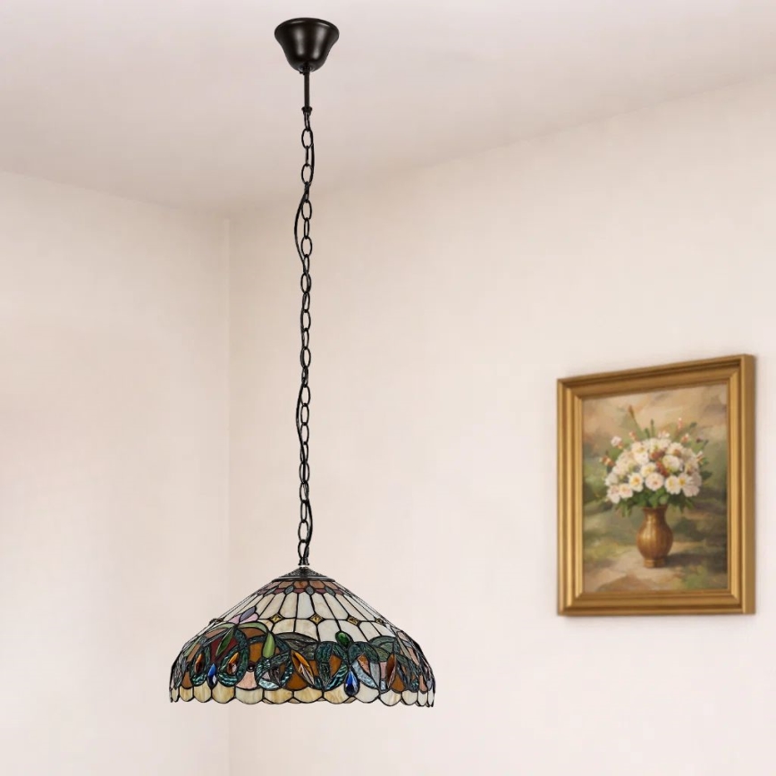 Brilagi - Tiffany vitrāžas lustra uz ķēdes LUISA 2xE27/60W/230V