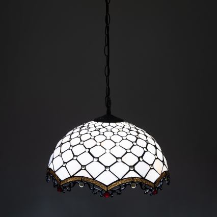 Brilagi - Tiffany vitrāžas lustra uz ķēdes, ziloņkaula, 1xE27/60W/230V, Ø 40 cm
