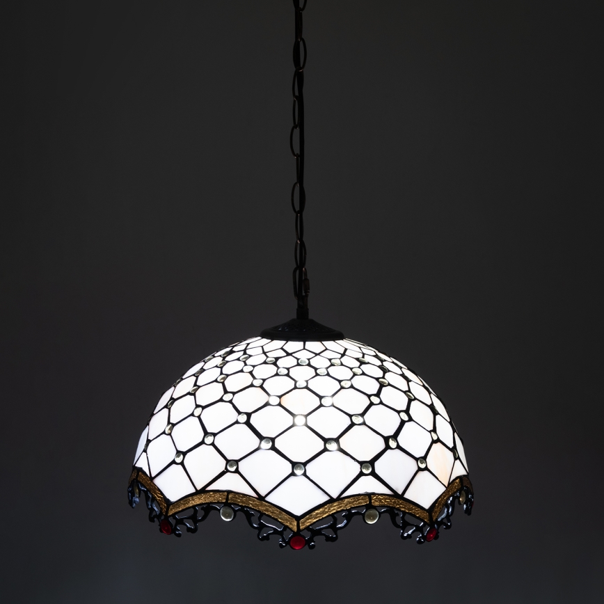 Brilagi - Tiffany vitrāžas lustra uz ķēdes, ziloņkaula, 1xE27/60W/230V, Ø 40 cm