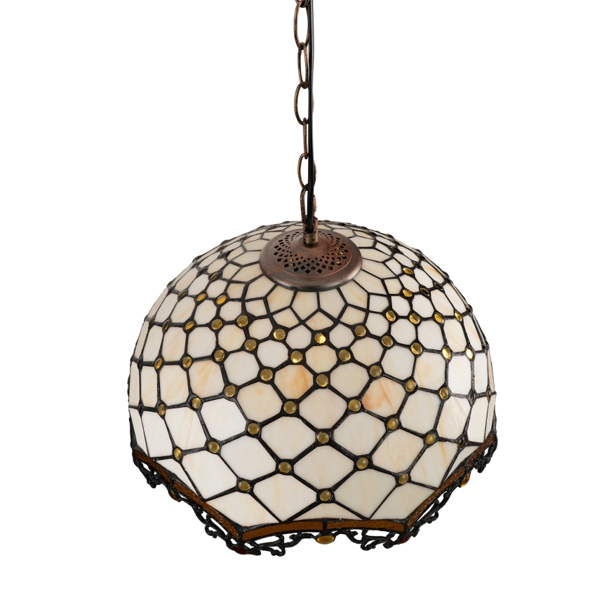 Brilagi - Tiffany vitrāžas lustra uz ķēdes, ziloņkaula, 1xE27/60W/230V, Ø 40 cm